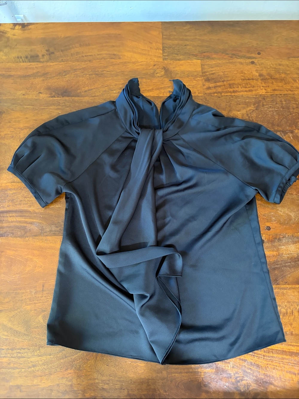 J. Crew Black Short-Sleeve Tie-Neck Blouse
